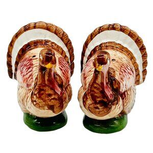 Vintage Turkey Salt Pepper Shakers Thanksgiving 4 inch Ceramic